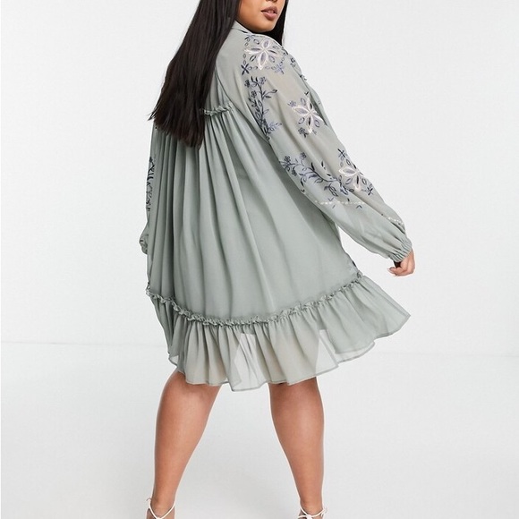 ASOS Curve DESIGN Curve soft mini smock shirt dress with embroidery size 20 - Picture 3 of 4
